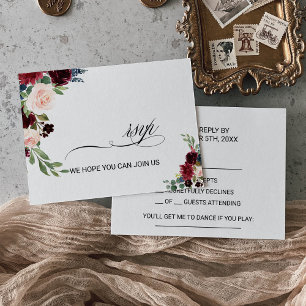 Autumn Rustic Dazzling Burgundy Song Request Rsvp Card