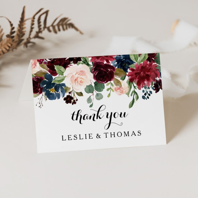Autumn Rustic Dazzling Burgundy Thank You Card (Creator Uploaded)