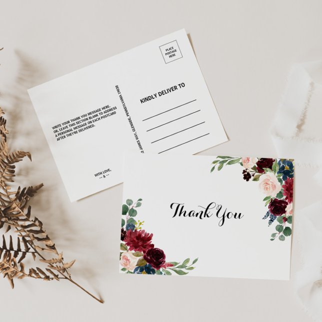 Autumn Rustic Dazzling Burgundy Thank You Postcard (Creator Uploaded)