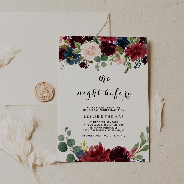 Autumn Rustic Dazzling Burgundy The Night Before Invitation (Creator Uploaded)