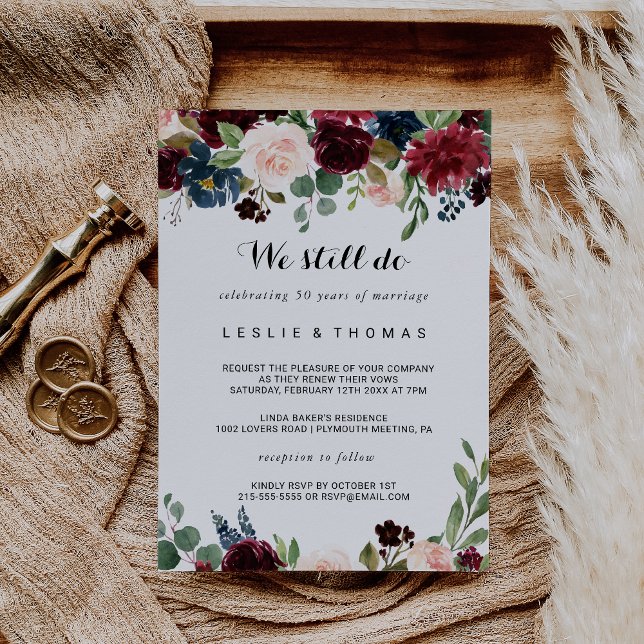 Autumn Rustic Dazzling Burgundy Vow Renewal Invitation (Creator Uploaded)