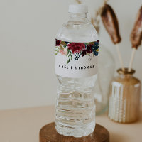 Autumn Rustic Dazzling Burgundy Water Bottle Label