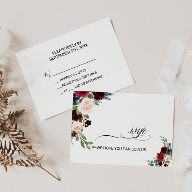 Autumn Rustic Dazzling Burgundy Wedding Rsvp Card (Creator Uploaded)