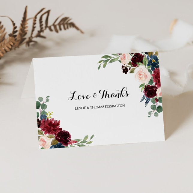 Autumn Rustic Dazzling Burgundy Wedding Thank You Card (Creator Uploaded)