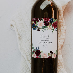 Autumn Rustic Dazzling Burgundy Wedding Wine Label