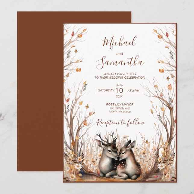 Autumn Rustic Deer Wedding Collection Invitation (Front/Back)
