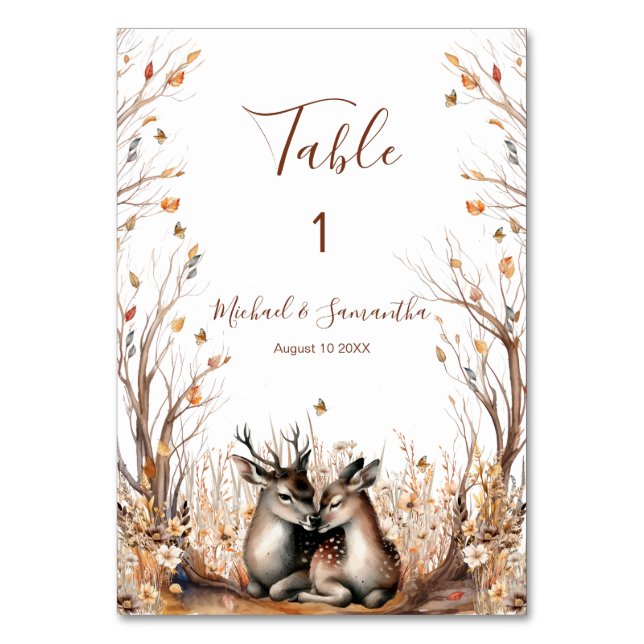 Autumn Rustic Deer Wedding Collection Table Number (Front)