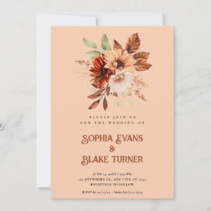 Autumn Rustic Floral Botanical Apricot Wedding Invitation