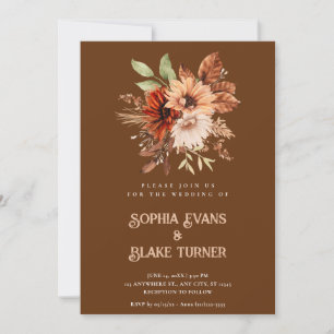 Autumn Rustic Floral Botanical Caramel Wedding Invitation