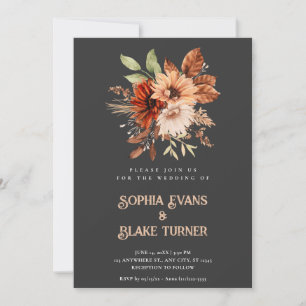Autumn Rustic Floral Botanical Pebble Grey Wedding Invitation