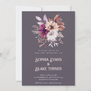 Autumn Rustic Floral Botanical Smoke Grey Wedding Invitation
