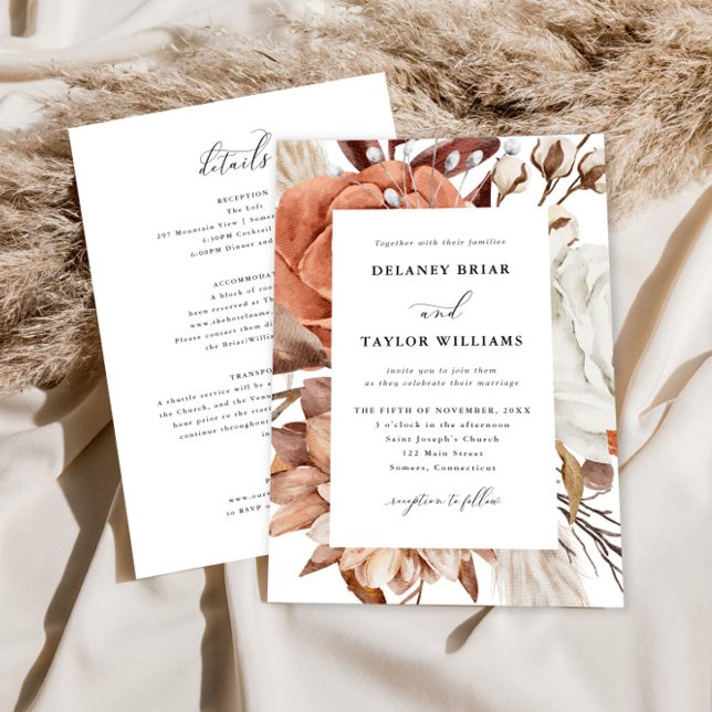 Autumn Rustic Floral, Framed One Piece Wedding Invitation (Creator Uploaded)