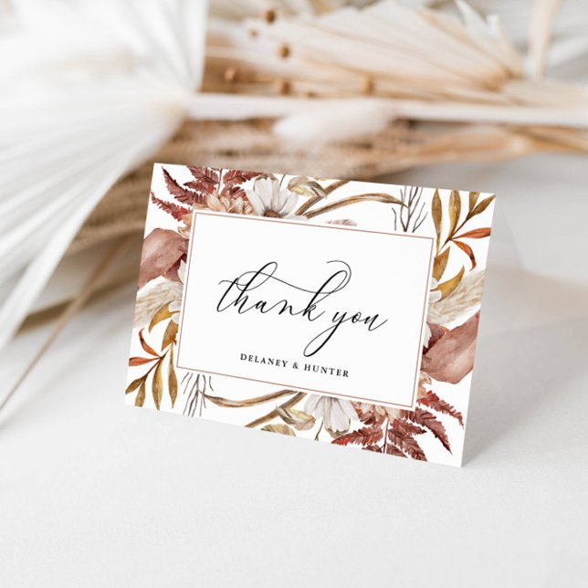 Autumn Rustic Floral Framed Personalised Thank You Card (Autumn Beauty: Watercolor Blooms and Fall Leaves )