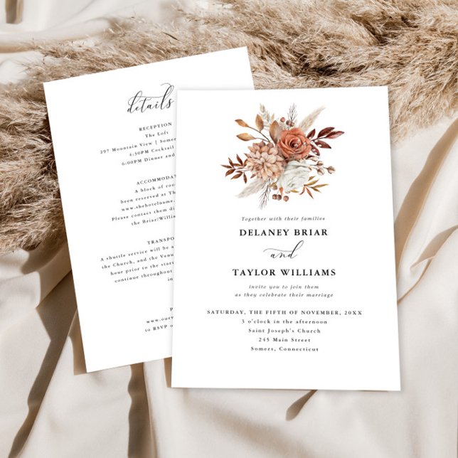 Autumn Rustic Floral, One Piece Wedding Invitation (Creator Uploaded)