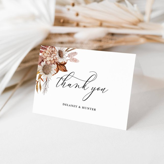 Autumn Rustic Floral Personalised Thank You Card (Autumn Beauty: Watercolor Blooms and Fall Leaves )