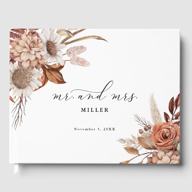 Autumn Rustic Floral Personalised Wedding Guest Book (Front)
