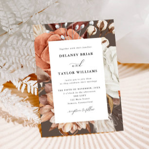 Autumn Rustic Floral, Soft Brown Wedding Invitation