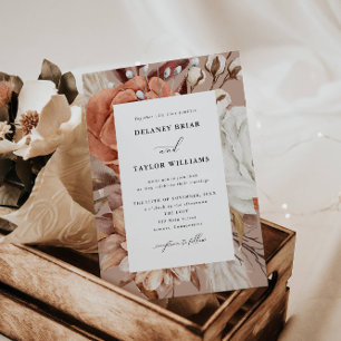 Autumn Rustic Floral, Soft Rose Wedding Invitation