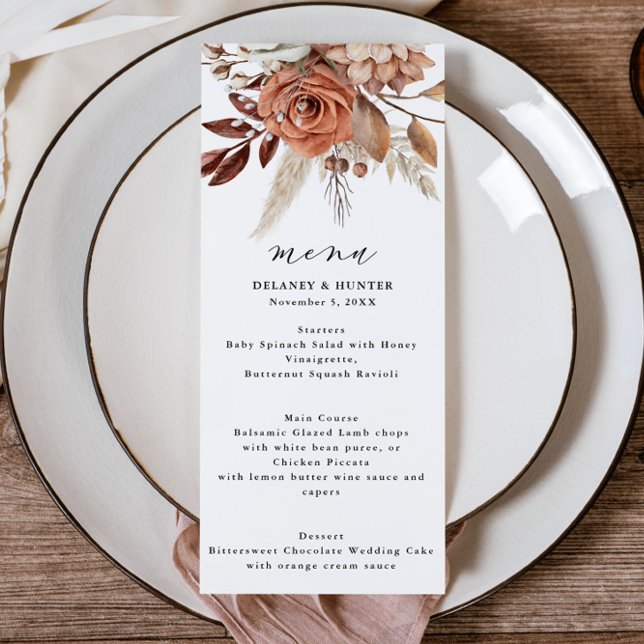 Autumn Rustic Floral Wedding Tall Menu (
An elegant menu for your Fall Wedding or Dinner Party.)