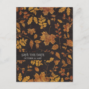 Autumn Rustic Golden Leaves Elegant Save the Date Announcement Postcard
