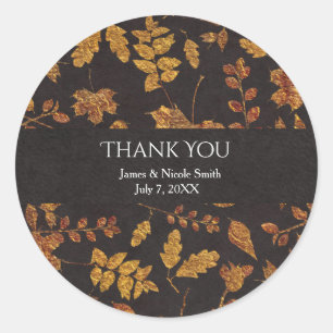 Autumn Rustic Golden Leaves Elegant Wedding Favour Classic Round Sticker