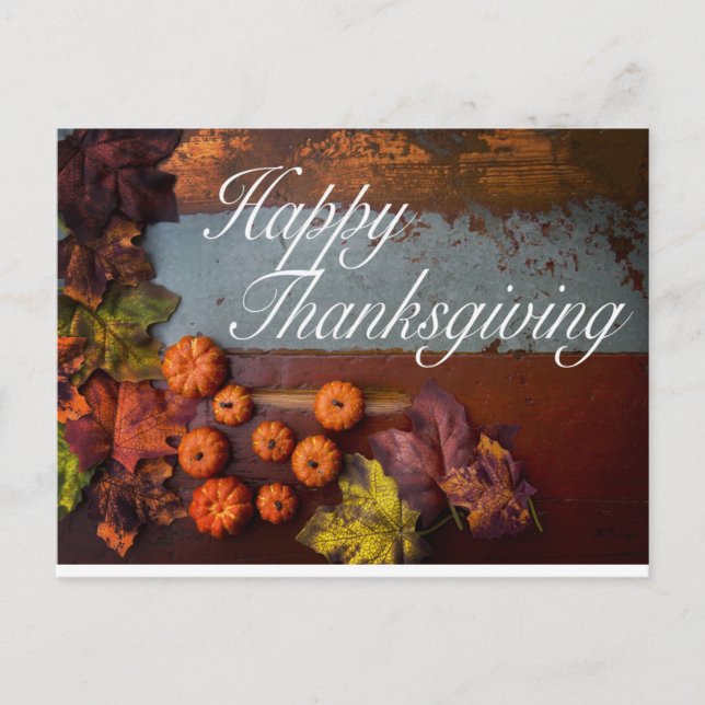 Autumn Rustic Happy Thanksgiving Pretty Leaves Postcard (Front)