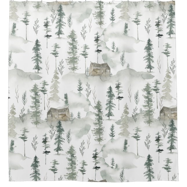 Autumn Rustic Mountain Cabin in Forest Shower Curtain (Front)