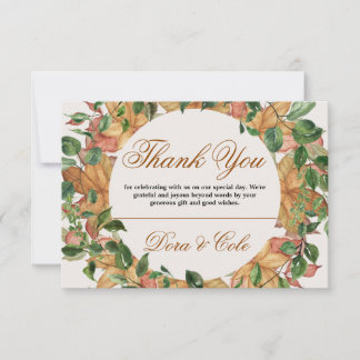 Autumn Rustic Orange Greenery Watercolor Wedding Thank You Card