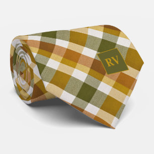 Autumn Rustic Orange Plaid Fall Monogrammed Tie