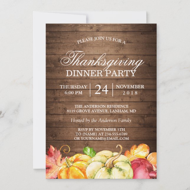 Autumn Rustic Wood | Thanksgiving Dinner Party Invitation (Front)