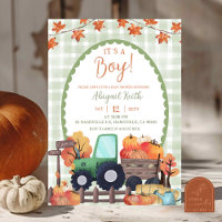 Autumn Sage Green Pumpkin Tractor Boy Baby Shower
