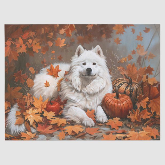 Autumn Samoyed Dog Decoupage Tissue Paper (Front)
