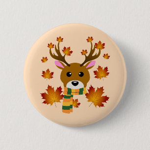 Autumn Scarf Deer Maple Leaves 6 Cm Round Badge