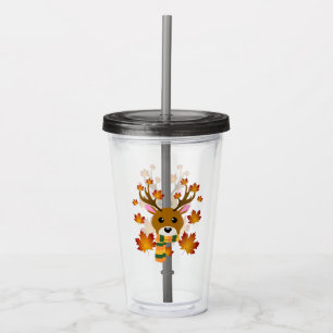 Autumn Scarf Deer Maple Leaves Acrylic Tumbler