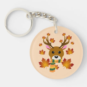 Autumn Scarf Deer Maple Leaves Key Ring