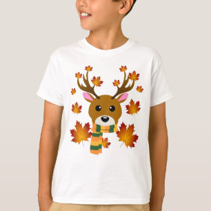 Autumn Scarf Deer Maple Leaves T-Shirt