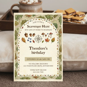 Autumn Scavenger Hunt Forest Birthday Map Invitation