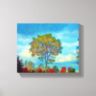 Autumn Scene Reds With  Blue Skies Canvas Print