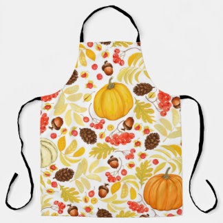 Autumn seamless background with pumpkins, acorns,  apron