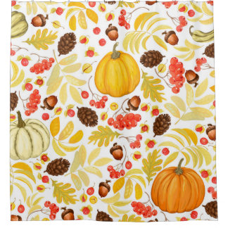 Autumn seamless background with pumpkins, acorns,  shower curtain