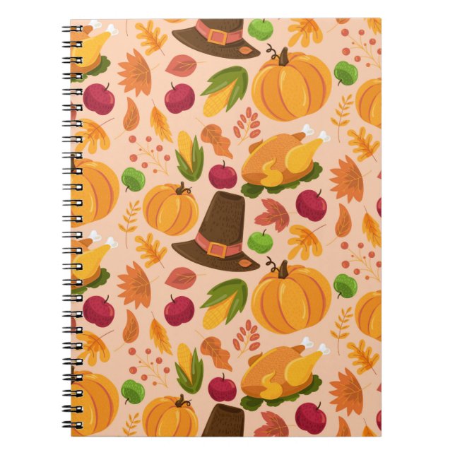 Autumn seamless pattern, cute fall cartoon texture notebook (Front)