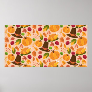 Autumn seamless pattern, cute fall cartoon texture poster
