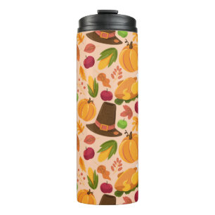 Autumn seamless pattern, cute fall cartoon texture thermal tumbler