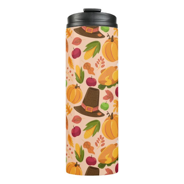 Autumn seamless pattern, cute fall cartoon texture thermal tumbler (Front)