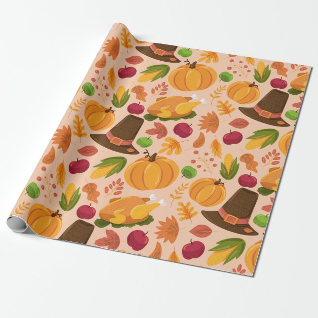 Autumn seamless pattern, cute fall cartoon texture wrapping paper (Unrolled)