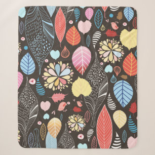 Autumn seamless pattern with colorful leaves and b sherpa blanket