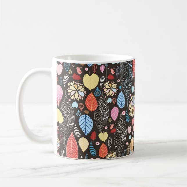 Autumn seamless pattern with colourful leaves and  coffee mug (Left)