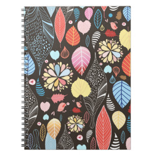Autumn seamless pattern with colourful leaves and  notebook
