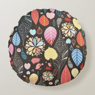 Autumn seamless pattern with colourful leaves and round cushion