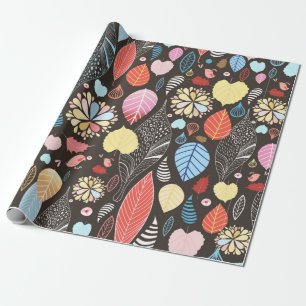 Autumn seamless pattern with colourful leaves and wrapping paper
